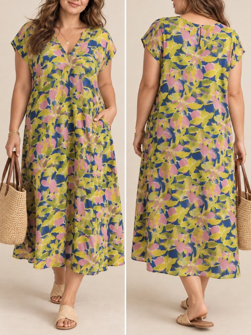 NWT Dress Addict Joba Blue Floral A-Line Midi Dress Size L XL